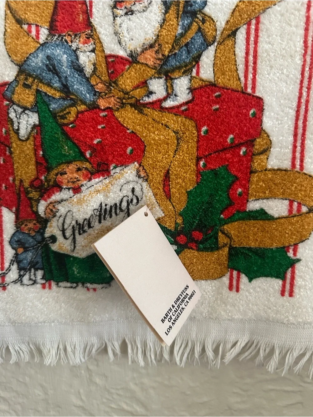 Vintage Unieboek Christmas Gnome Towels Set 2 NWT Deadstock Discoloration